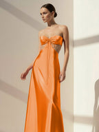 Pink Sweetheart Back Tie Satin A-line Wedding Guest Dress - Curvevia