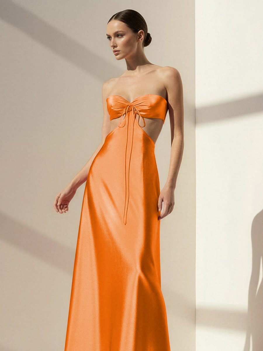 Pink Sweetheart Back Tie Satin A-line Wedding Guest Dress - Curvevia
