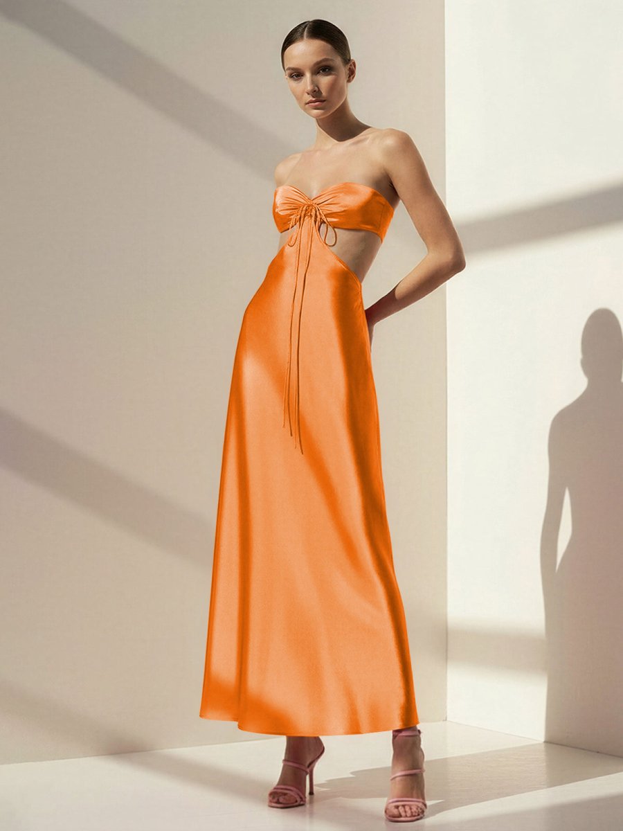 Pink Sweetheart Back Tie Satin A-line Wedding Guest Dress - Curvevia