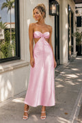 Pink Sweetheart Back Tie Satin A-line Wedding Guest Dress - Curvevia