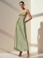 Pink Sweetheart Back Tie Satin A-line Wedding Guest Dress - Curvevia