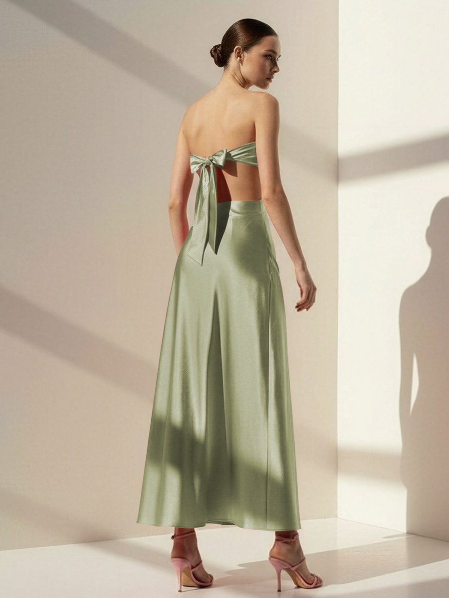 Pink Sweetheart Back Tie Satin A-line Wedding Guest Dress - Curvevia