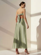 Pink Sweetheart Back Tie Satin A-line Wedding Guest Dress - Curvevia