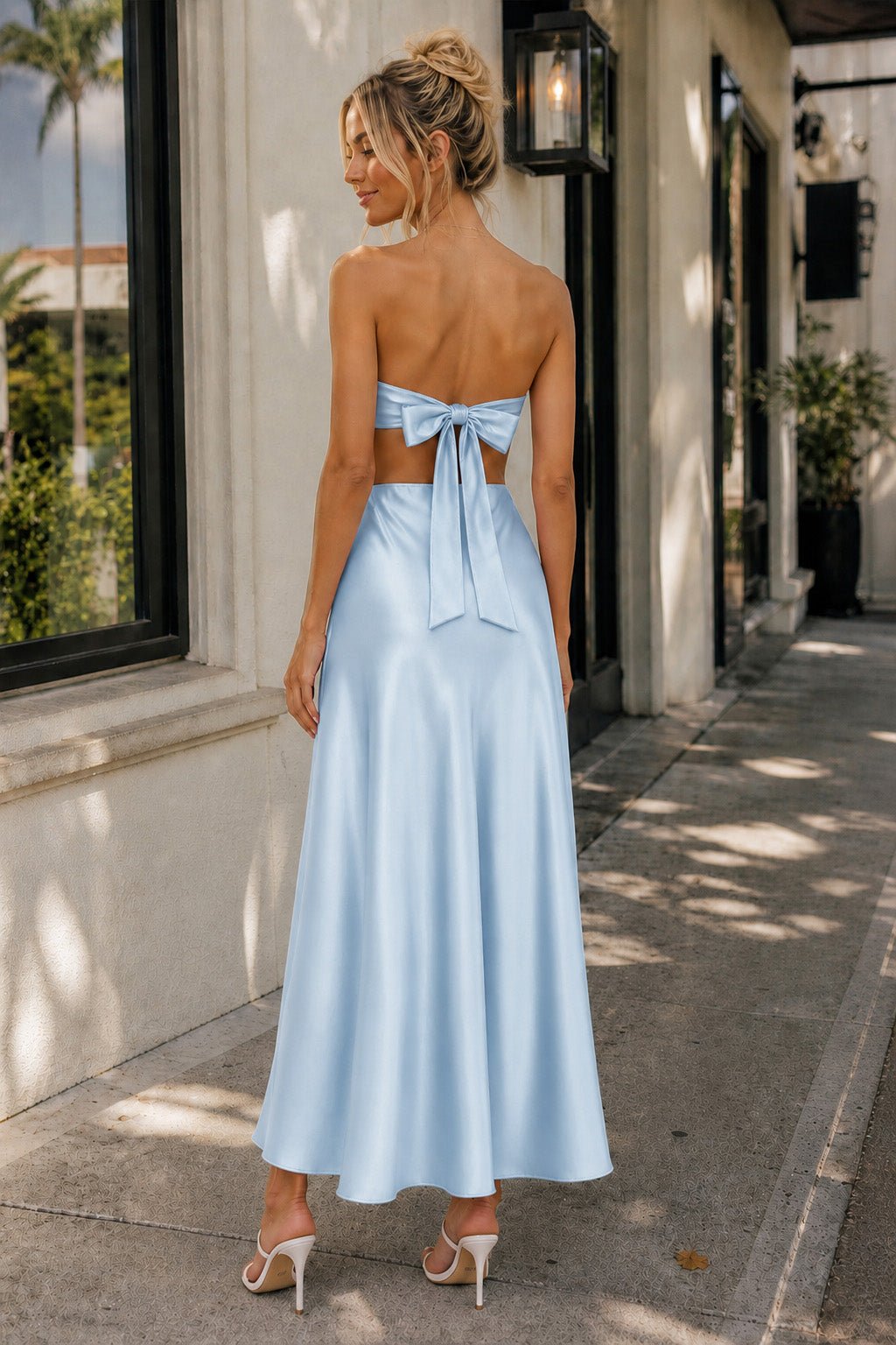 Pink Sweetheart Back Tie Satin A-line Wedding Guest Dress - Curvevia