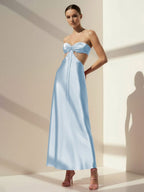 Pink Sweetheart Back Tie Satin A-line Wedding Guest Dress - Curvevia