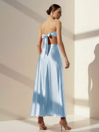 Pink Sweetheart Back Tie Satin A-line Wedding Guest Dress - Curvevia