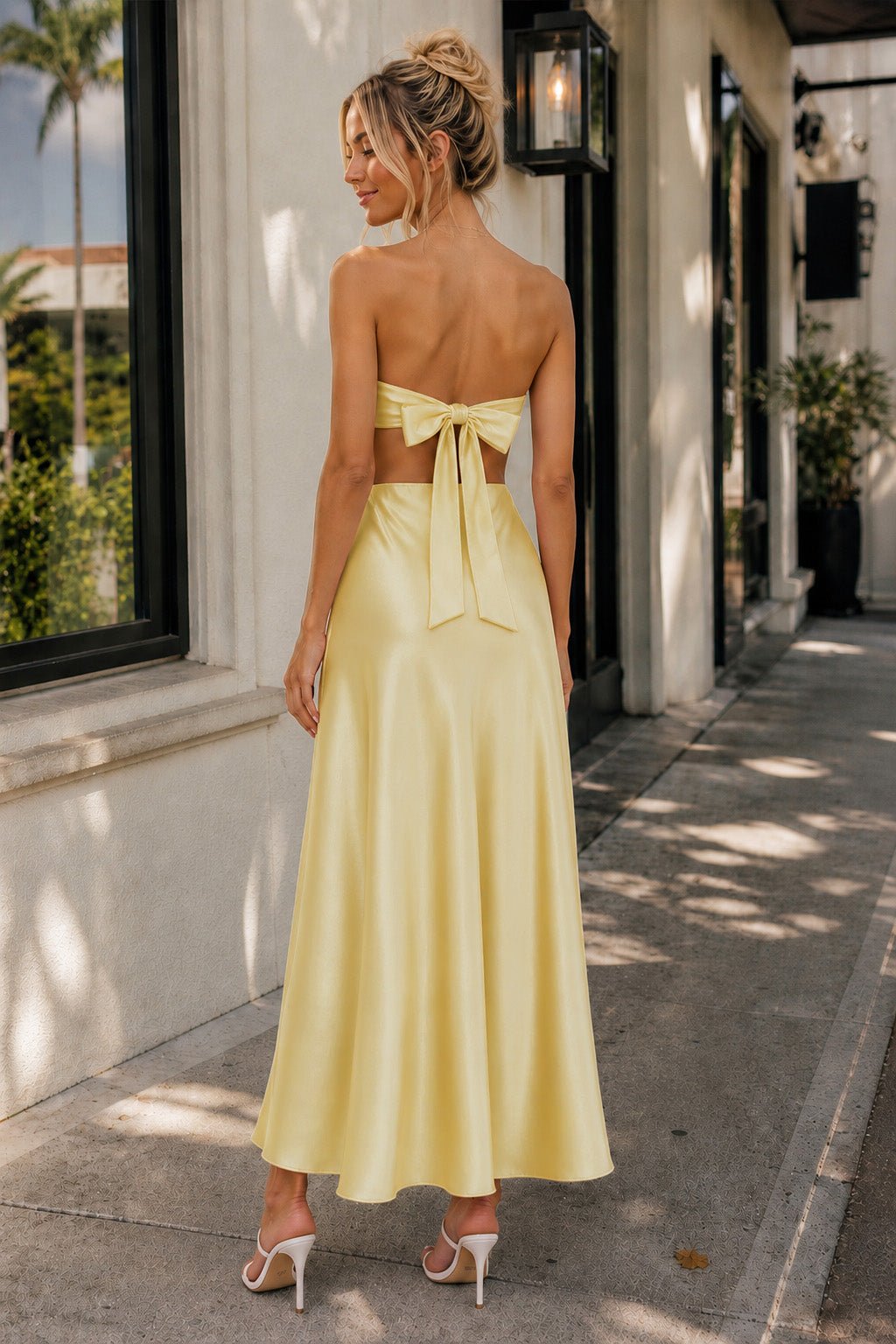 Pink Sweetheart Back Tie Satin A-line Wedding Guest Dress - Curvevia