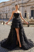 Black Strapless High Low Ruffles Tulle Prom Dress - Curvevia