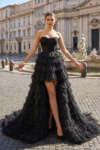 Black Strapless High Low Ruffles Tulle Prom Dress - Curvevia
