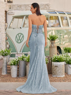 Strapless Mermaid Long Sequins Prom Dress With Split - Curvevia