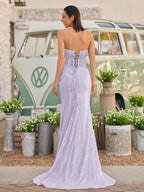 Strapless Mermaid Long Sequins Prom Dress With Split - Curvevia