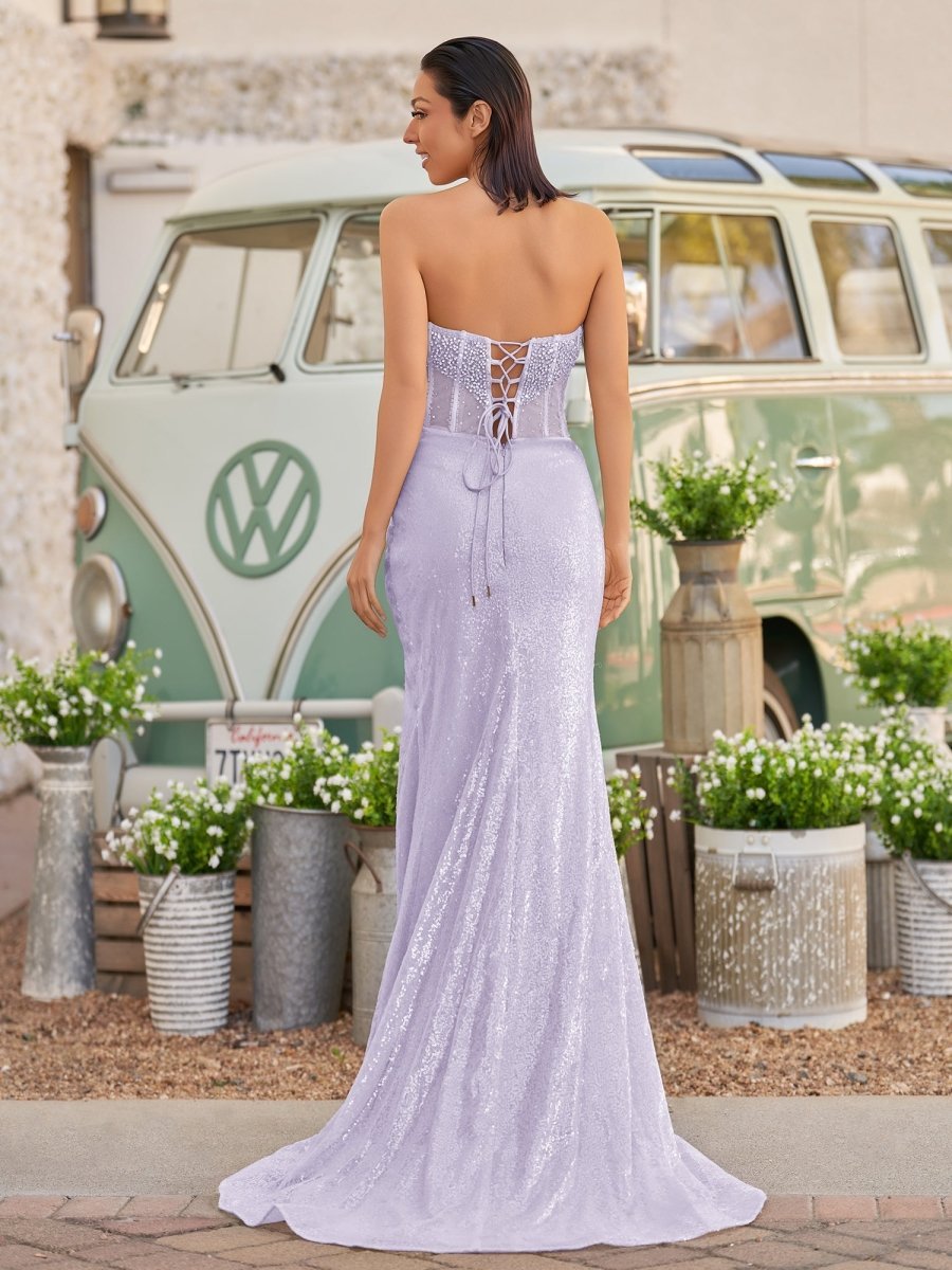 Strapless Mermaid Long Sequins Prom Dress With Split - Curvevia
