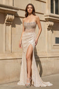 Strapless Mermaid Long Sequins Prom Dress With Split - Curvevia