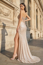 Strapless Mermaid Long Sequins Prom Dress With Split - Curvevia