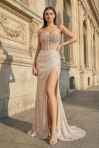 Strapless Mermaid Long Sequins Prom Dress With Split - Curvevia