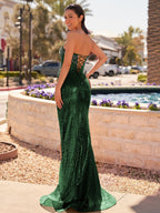 Strapless Mermaid Long Sequins Prom Dress With Split - Curvevia