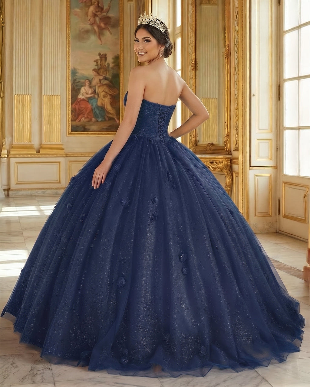 Red 3D Flowers Glitter Sequins Sleeveless Quinceanera Dresses - Curvevia