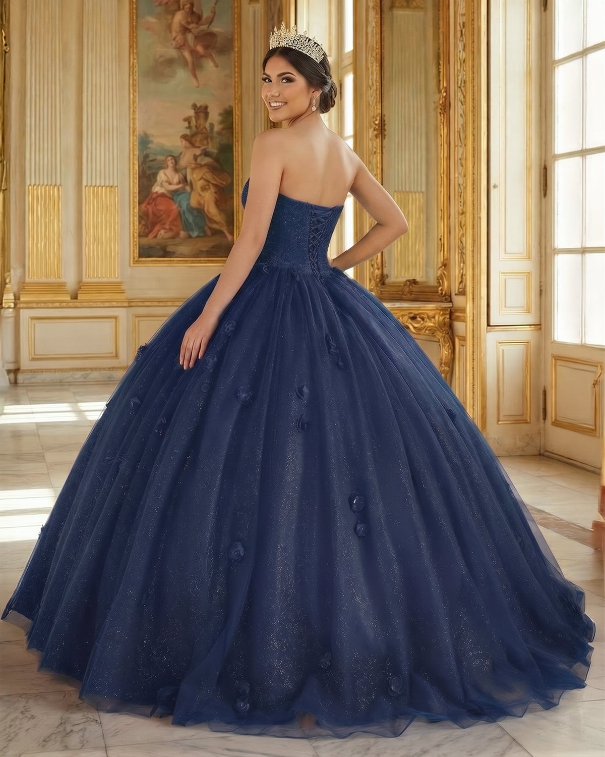 Red 3D Flowers Glitter Sequins Sleeveless Quinceanera Dresses - Curvevia