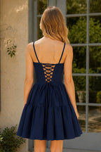 A-line Ruffled Lace-Up Wedding Guest Dress - Curvevia