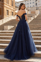 Navy Blue A-line Sweetheart Lace Tulle Evening Dress with Slit - Curvevia
