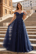 Navy Blue A-line Sweetheart Lace Tulle Evening Dress with Slit - Curvevia