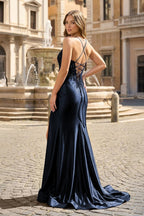 Royal Blue Appliques Spaghetti Straps Mermaid Long Evening Dress - Curvevia