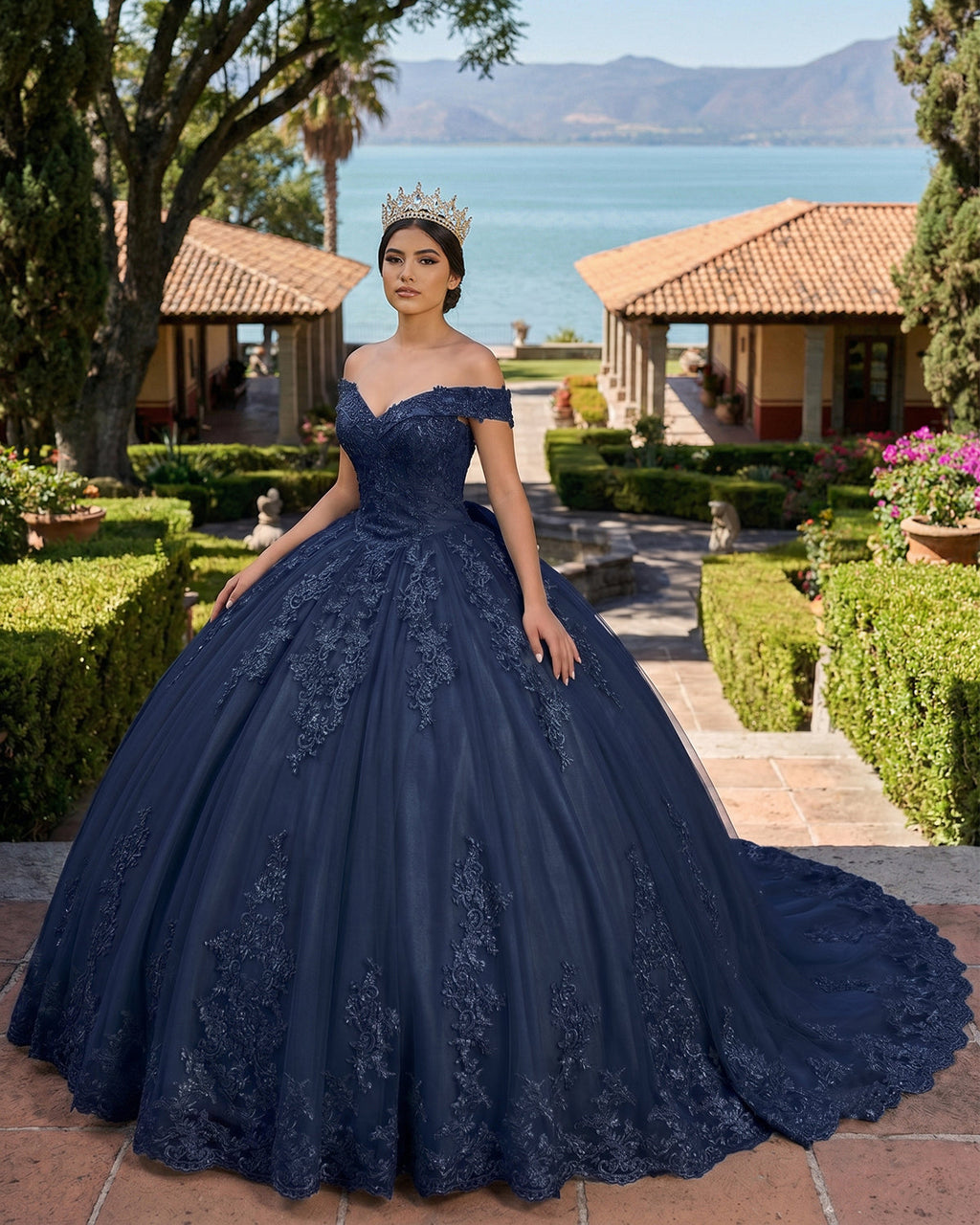 Lace Tulle Sage Applique Off Shoulder Quinceanera Dresses - Curvevia