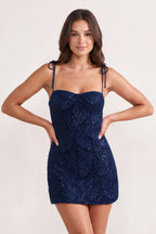 Pink Sparkly Sequin Sheath Bow Spaghetti Straps Homecoming Dress - Curvevia