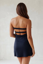 Navy Blue Ruched Sweetheart Sheath Satin Homecoming Dress - Curvevia