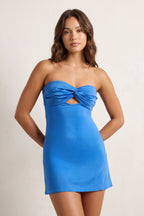 Navy Blue Ruched Sweetheart Sheath Satin Homecoming Dress - Curvevia