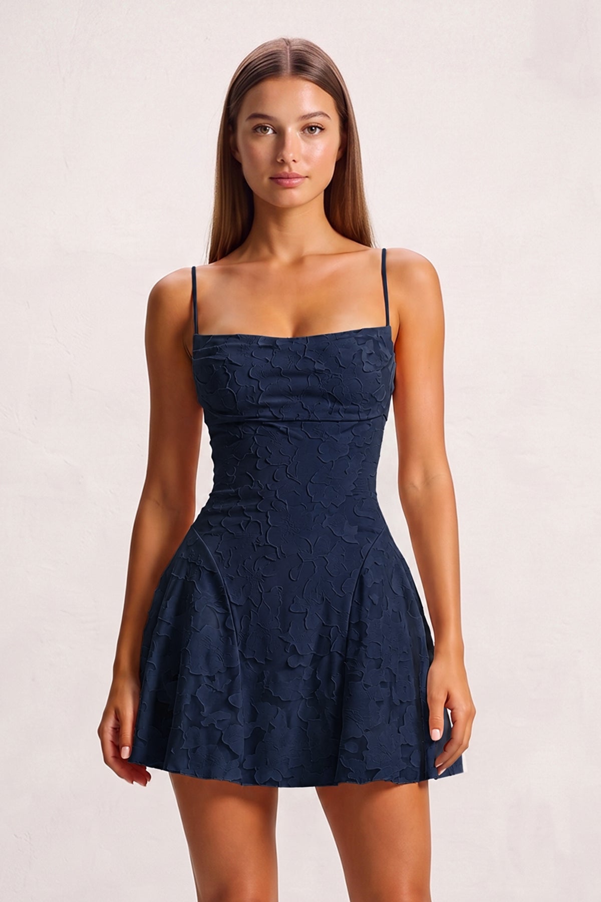 Pink Spaghetti Straps Jacquard Chiffon A-Line Homecoming Dress - Curvevia