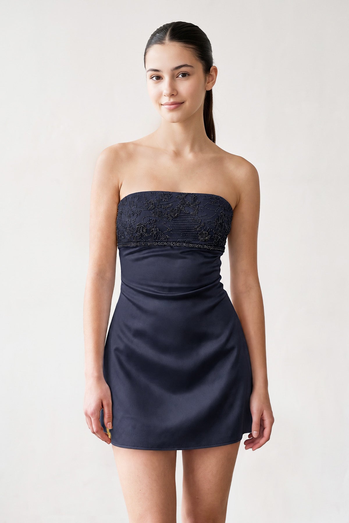 Aqua Strapless Appliqued Satin Sheath Homecoming Dress - Curvevia