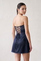 Aqua Strapless Appliqued Satin Sheath Homecoming Dress - Curvevia