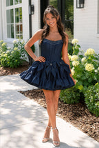 Strapless Black Beaded Short Homecoming Dress with Bow - Curvevia