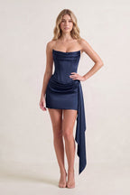 Yellow Strapless Bodycon Satin Corset Homecoming Dress With Ribbon - Curvevia