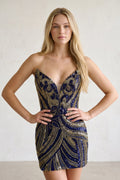 Black Strapless V Neck Sequins Bodycon Short Homecoming Dresses - Curvevia