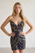 Black Strapless V Neck Sequins Bodycon Short Homecoming Dresses - Curvevia