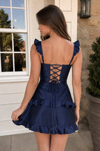Red Sweetheart Satin Ruffles Short Homecoming Dresses - Curvevia