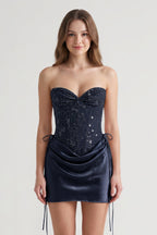 Pink Sweetheart Sheath Corset Ruched Satin Homecoming Dress with Beading - Curvevia