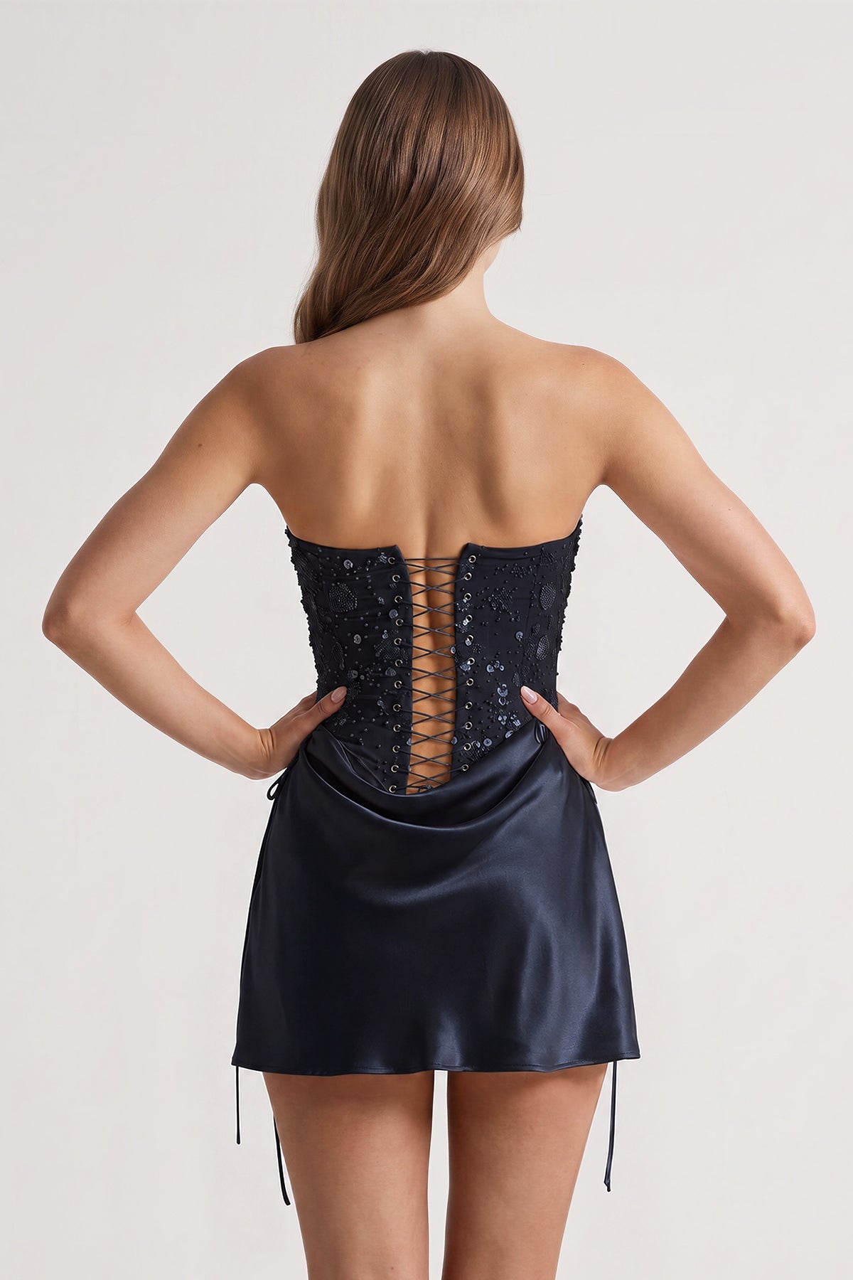 Pink Sweetheart Sheath Corset Ruched Satin Homecoming Dress with Beading - Curvevia