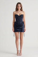 Pink Sweetheart Sheath Corset Ruched Satin Homecoming Dress with Beading - Curvevia