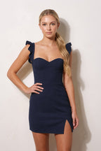 Yellow Sweetheart Sheath Ruffled Linen Homecoming Dress With Slit - Curvevia