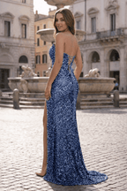 Sparkly Golden Sheath Sequins Long Evening Dress with Slit - Curvevia