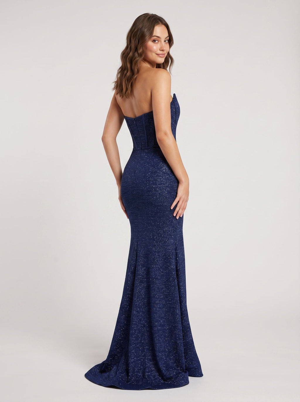 Navy Sequins A-Line Straight Neck Back Zip Floor-Length Dress with Tiered Skirt and Slit - Curvevia