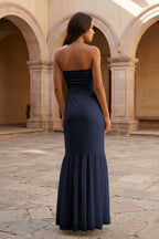 Yellow Strapless Sheath Chiffon Long Evening Dress With Ruffles - Curvevia
