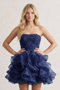 A-line Lace Appliques Organza Short Wedding Guest Dress - Curvevia