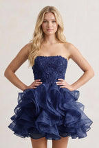 A-line Lace Appliques Organza Short Wedding Guest Dress - Curvevia