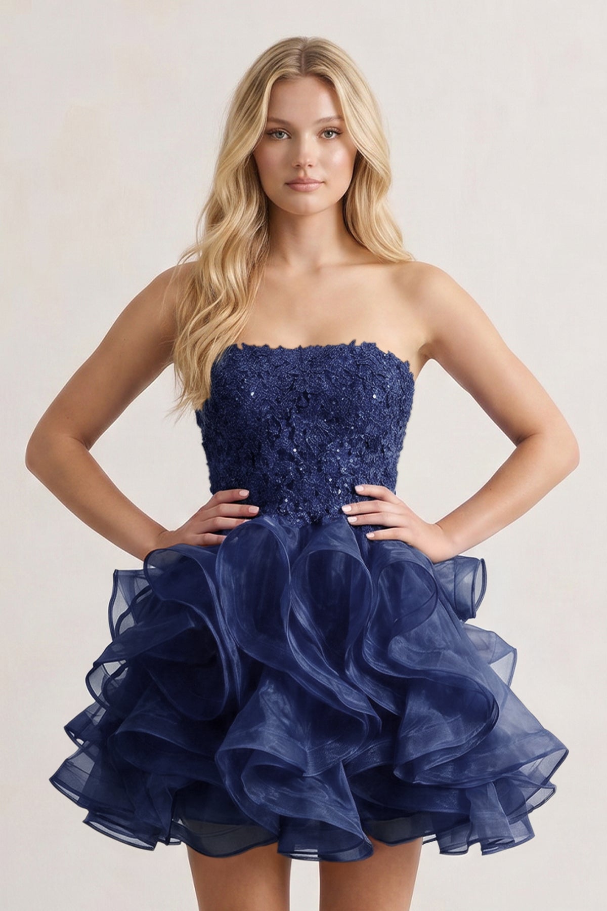A-line Lace Appliques Organza Short Wedding Guest Dress - Curvevia