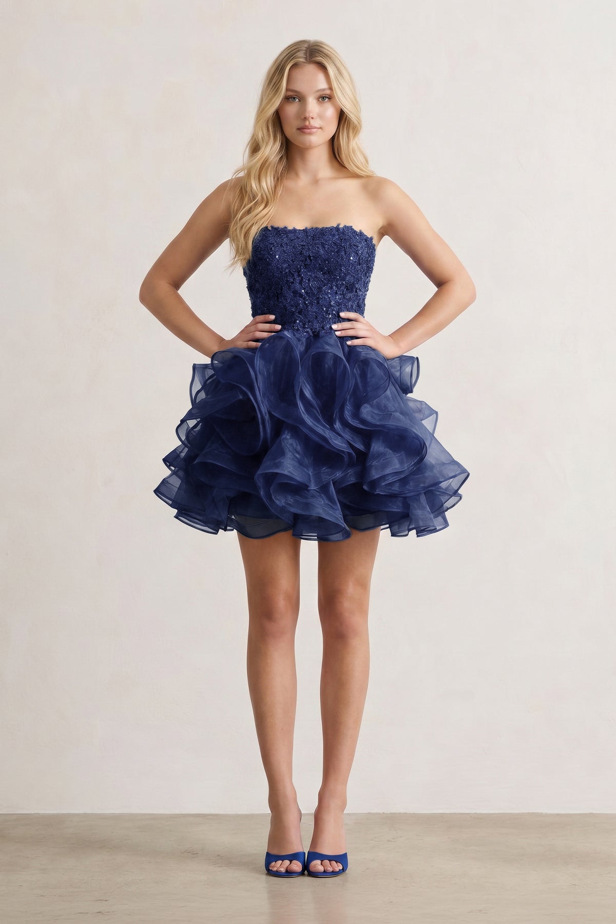 A-line Lace Appliques Organza Short Wedding Guest Dress - Curvevia