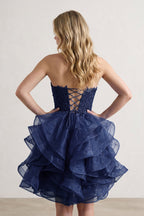 A-line Lace Appliques Organza Short Wedding Guest Dress - Curvevia